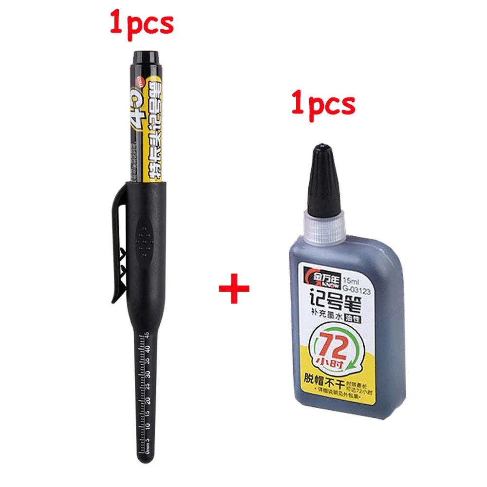1-6Pcs 45mm Waterproof Long Head Nib Deep Hole Markers Pen Tile Carpenter Pen Multi-purpose for Woodworking Black/Blue/Red Ink