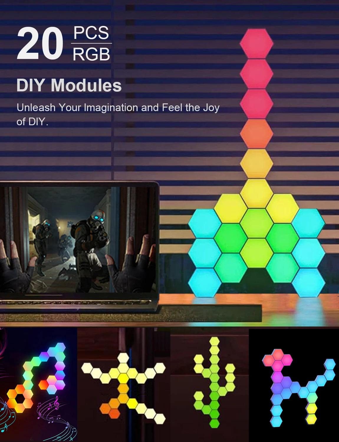 RGB Smart Hexagon Wall Light Panels (Music Sync)