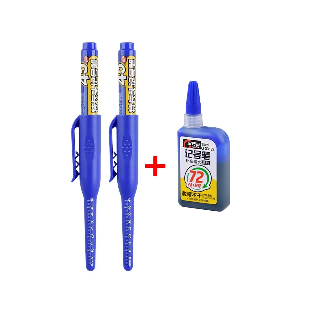 1-6Pcs 45mm Waterproof Long Head Nib Deep Hole Markers Pen Tile Carpenter Pen Multi-purpose for Woodworking Black/Blue/Red Ink