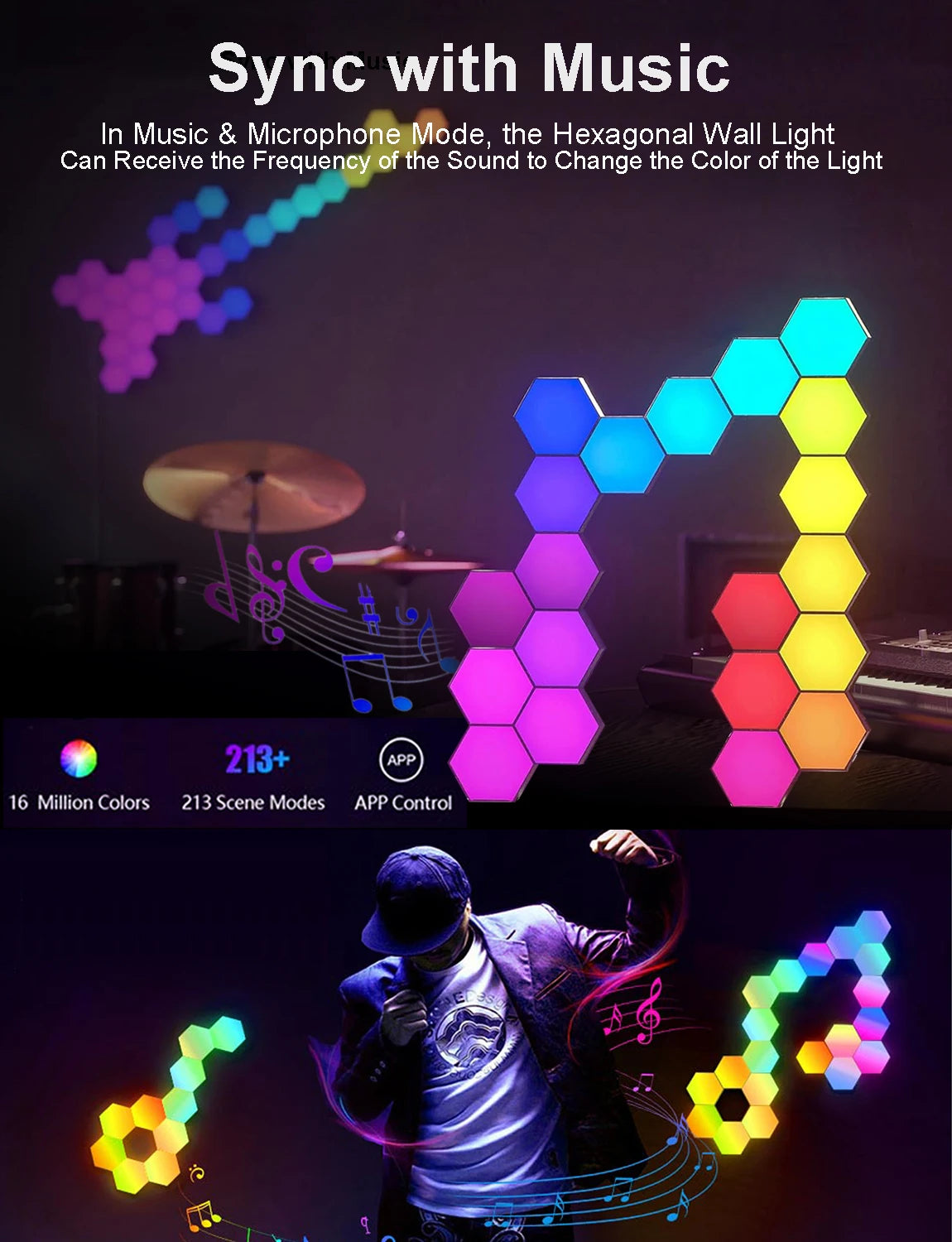 RGB Smart Hexagon Wall Light Panels (Music Sync)