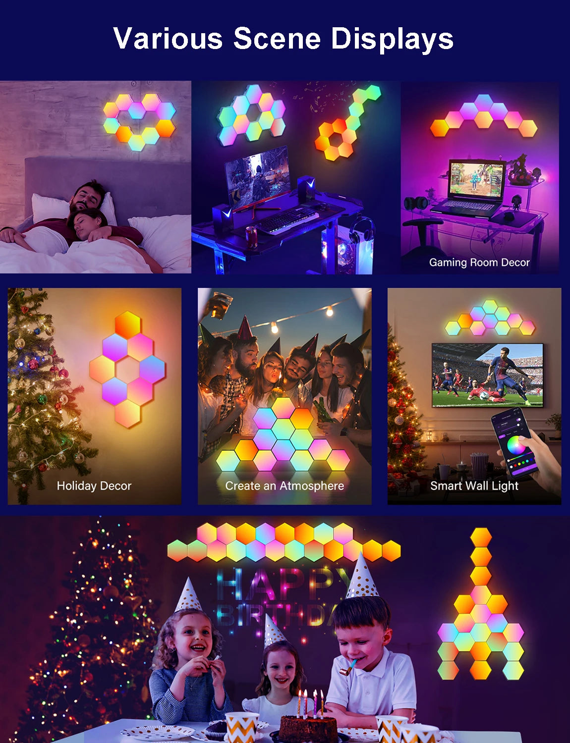 RGB Smart Hexagon Wall Light Panels (Music Sync)