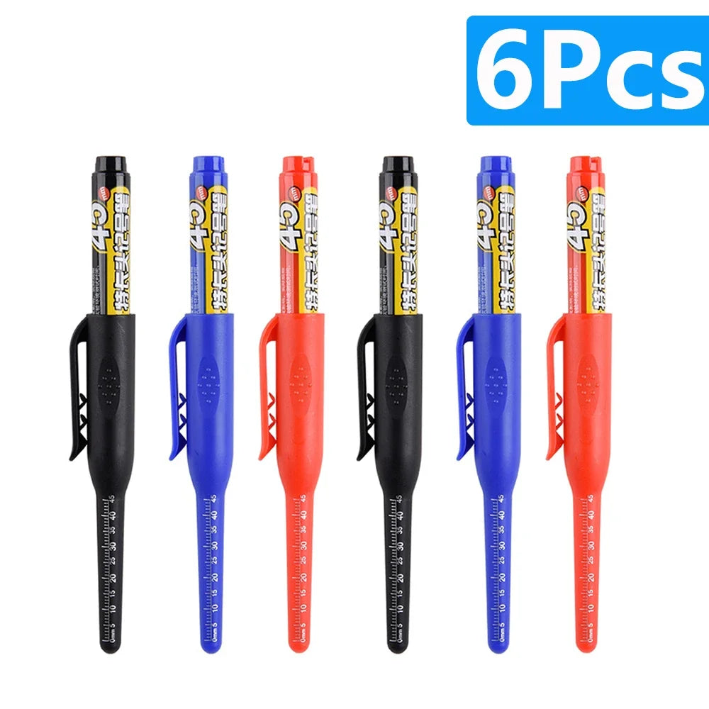 1-6Pcs 45mm Waterproof Long Head Nib Deep Hole Markers Pen Tile Carpenter Pen Multi-purpose for Woodworking Black/Blue/Red Ink