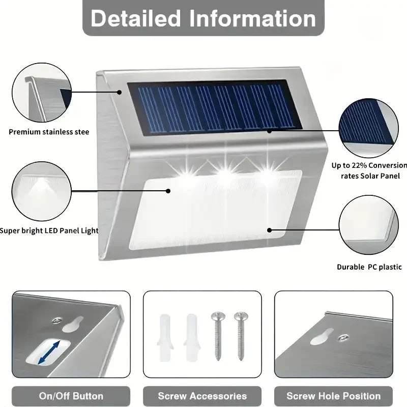 1-12Pack Solar Powered LED Deck Lights LED Solar Lamp Outdoor Stair Lights Stainless Steel for Garden Backyard Patio Wall Fence