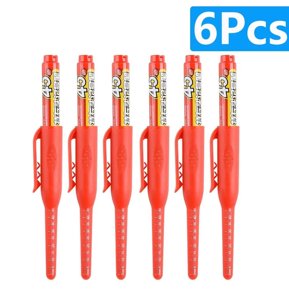 1-6Pcs 45mm Waterproof Long Head Nib Deep Hole Markers Pen Tile Carpenter Pen Multi-purpose for Woodworking Black/Blue/Red Ink