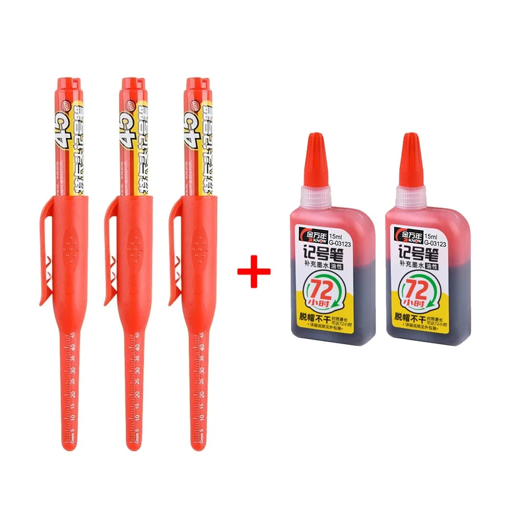 1-6Pcs 45mm Waterproof Long Head Nib Deep Hole Markers Pen Tile Carpenter Pen Multi-purpose for Woodworking Black/Blue/Red Ink