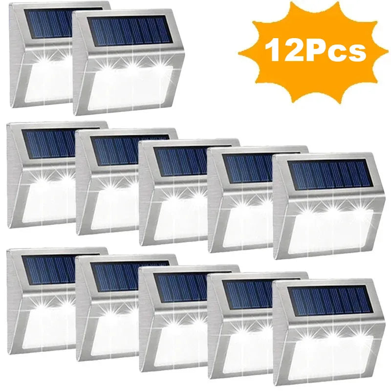 1-12Pack Solar Powered LED Deck Lights LED Solar Lamp Outdoor Stair Lights Stainless Steel for Garden Backyard Patio Wall Fence