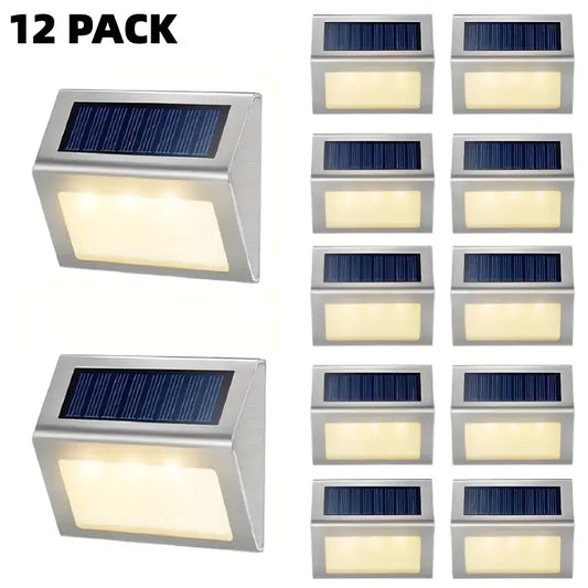 1-12Pack Solar Powered LED Deck Lights LED Solar Lamp Outdoor Stair Lights Stainless Steel for Garden Backyard Patio Wall Fence