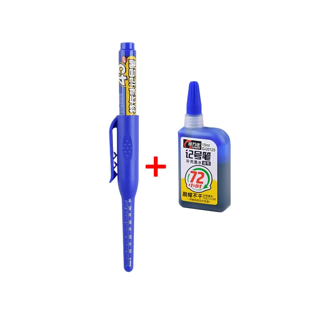 1-6Pcs 45mm Waterproof Long Head Nib Deep Hole Markers Pen Tile Carpenter Pen Multi-purpose for Woodworking Black/Blue/Red Ink