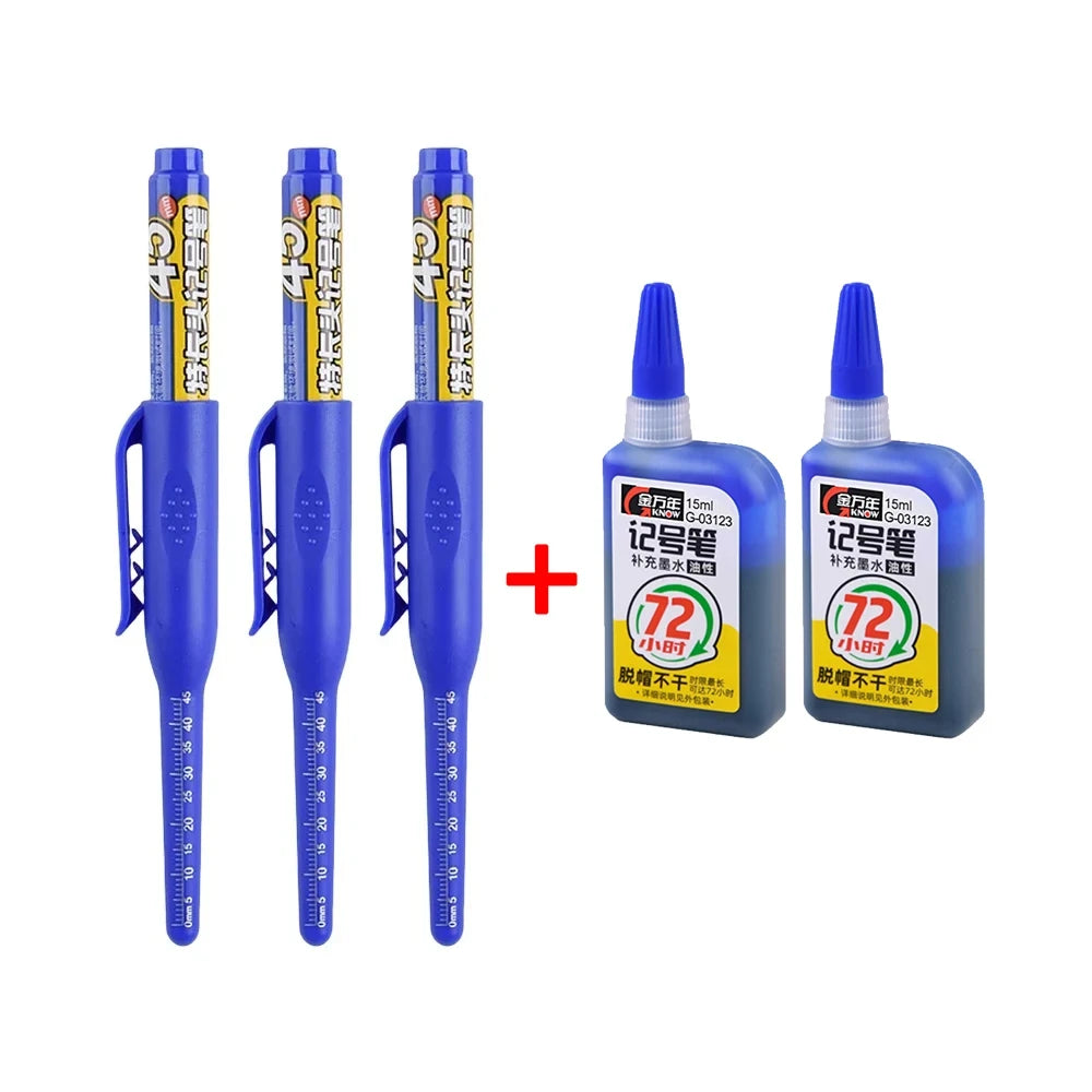 1-6Pcs 45mm Waterproof Long Head Nib Deep Hole Markers Pen Tile Carpenter Pen Multi-purpose for Woodworking Black/Blue/Red Ink